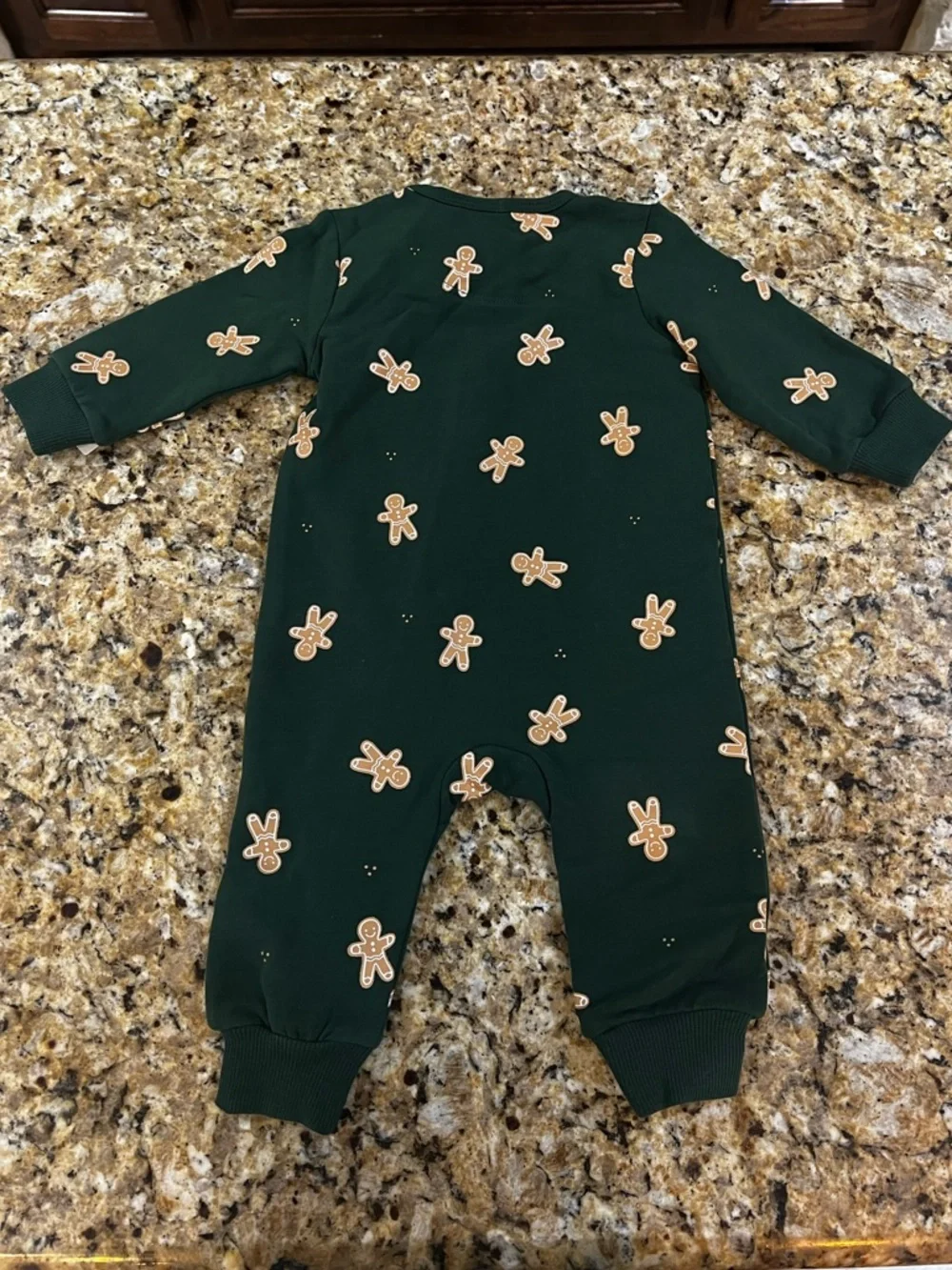 New - Petit Lem Dark Green Gingerbread Print One-Piece